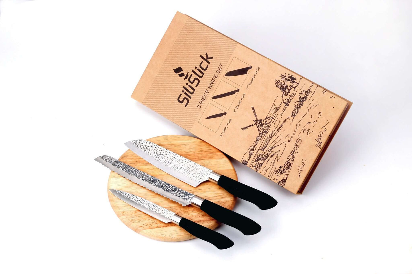 KINGHYPHYGAMING Hammered Blades 3 Piece Knife Set