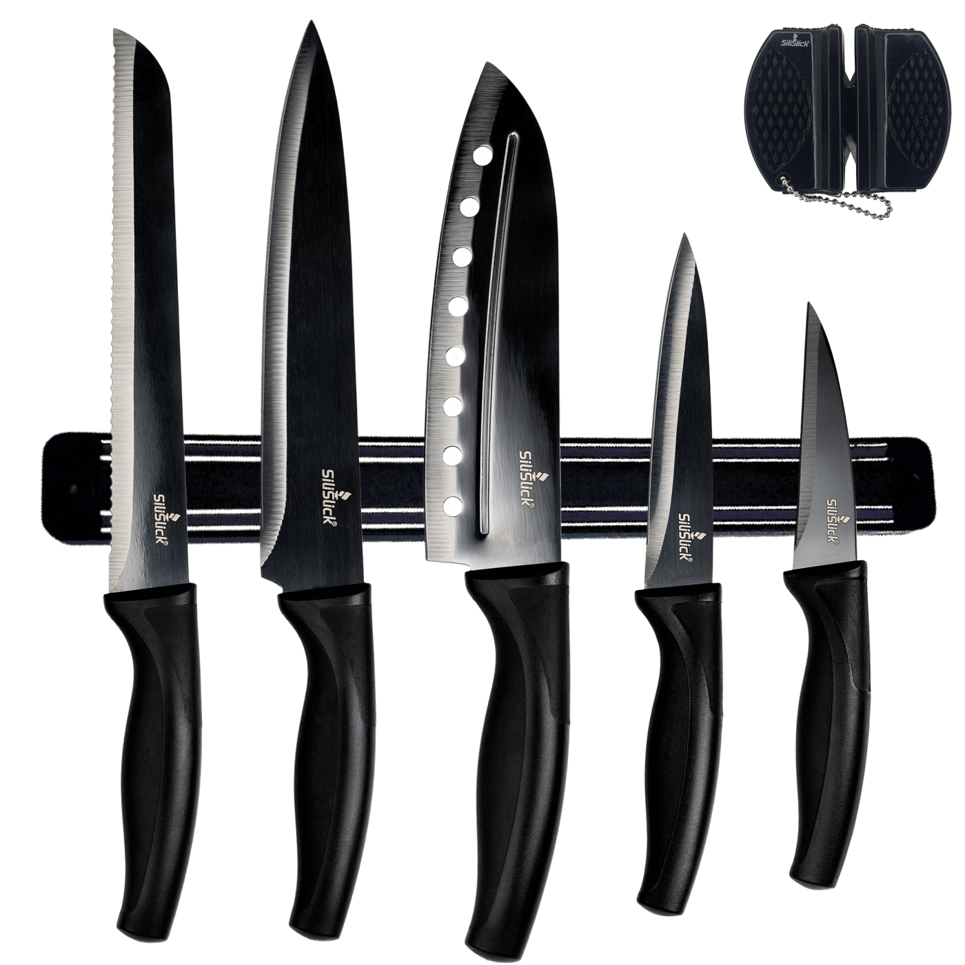 Hyphy Kitchen Knife Set | Black Magnetic Rack & Sharpener