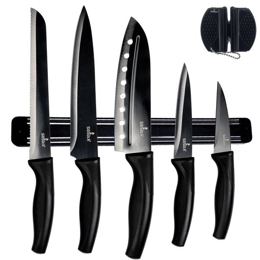 Hyphy Kitchen Knife Set | Black Magnetic Rack & Sharpener