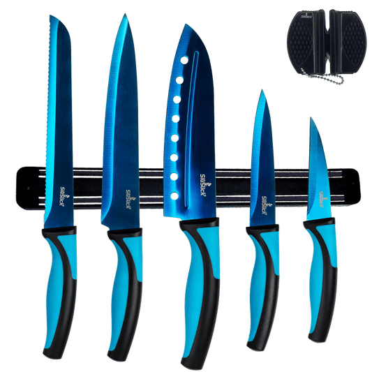 KING Kitchen Knife Set Kit & Black Magnetic Rack & sharpener
